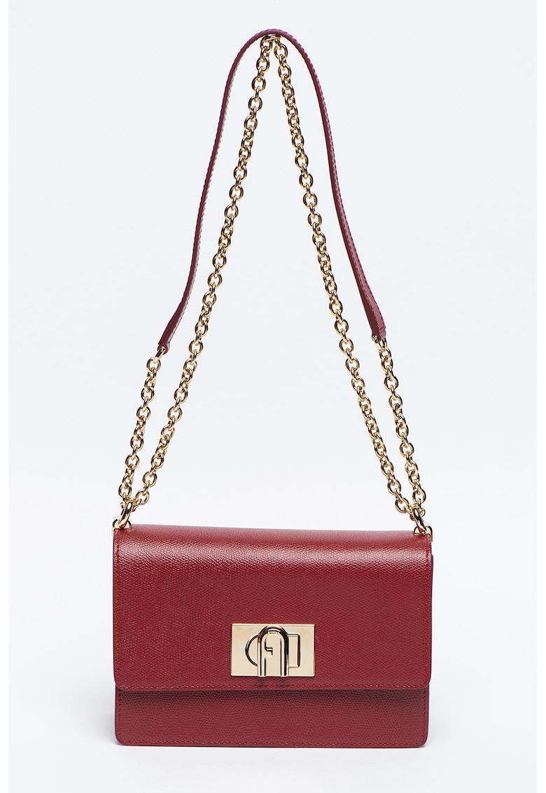 Geanta crossbody din piele cu bareta din lant si protectie pentru umar - Visiniu