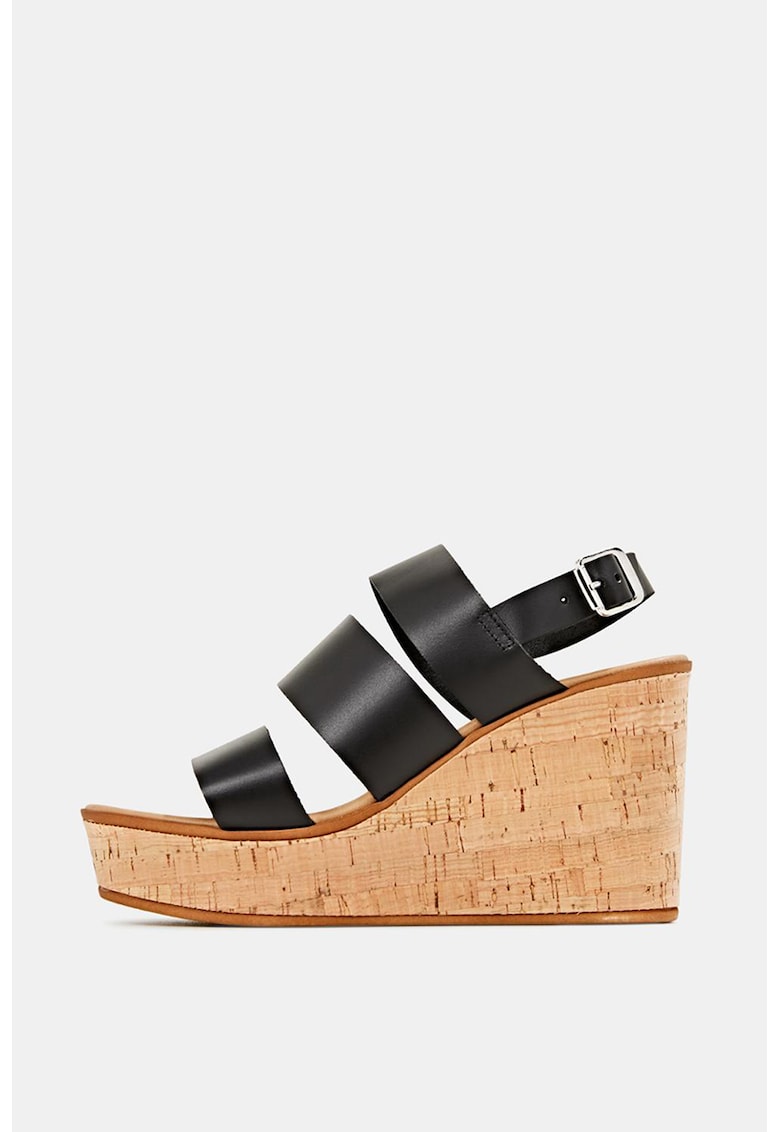 Sandale de piele cu barete multiple si platforma de pluta