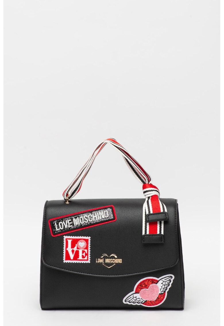 Geanta din piele ecologica - cu bareta de umar si aplicatii Geanta din piele ecologica - cu bareta de umar si aplicatii