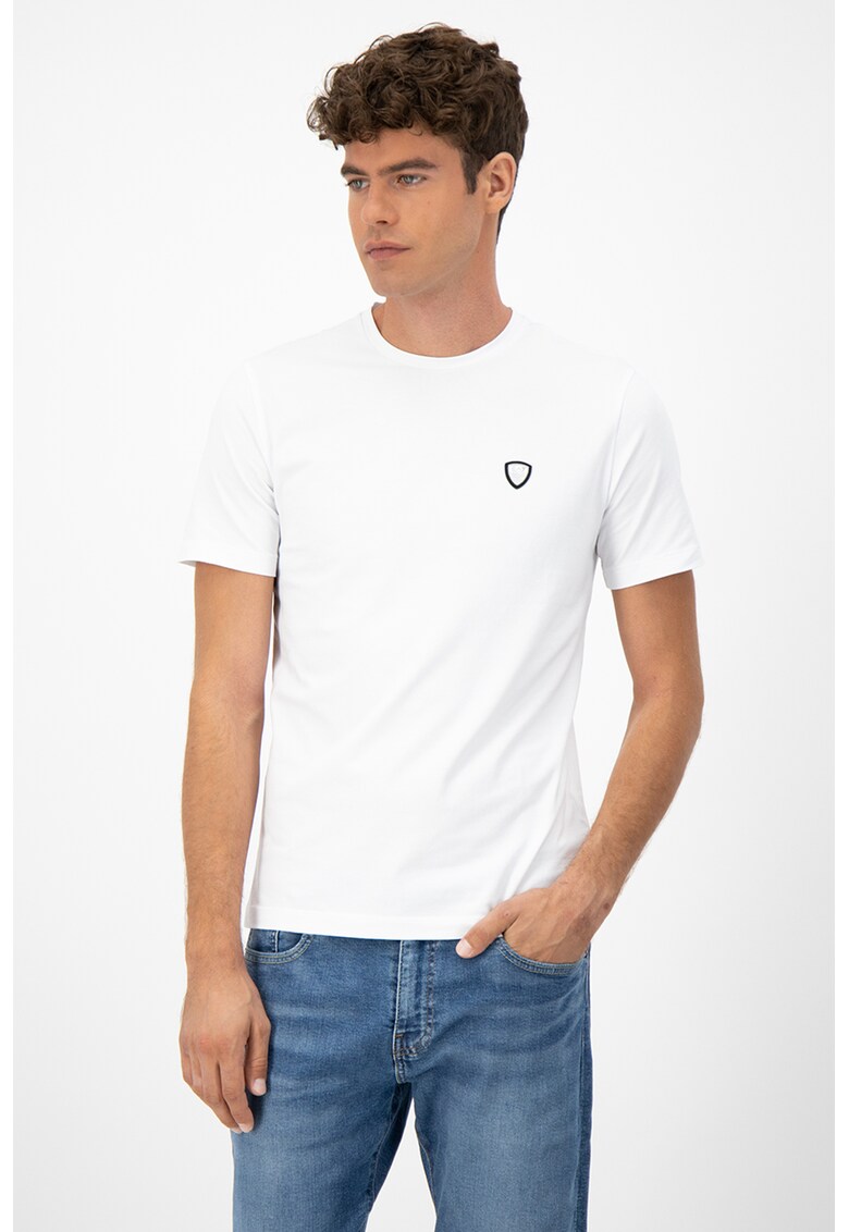 Tricou cu decolteu la baza gatului si aplicatie logo pe piept