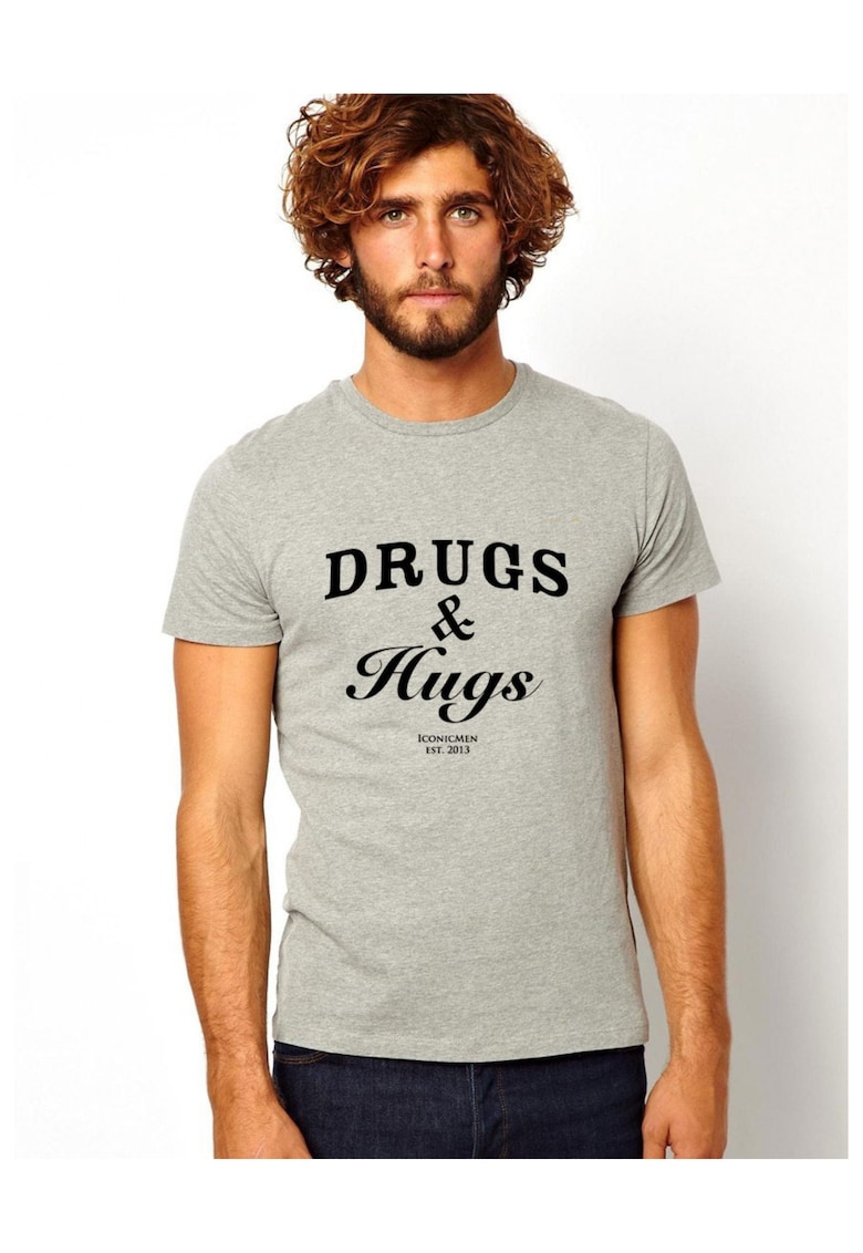 Tricou barbati gri Drugs &amp; Hugs