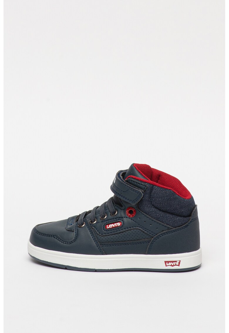 Pantofi sport mid-high din piele ecologica cu insertii din denim