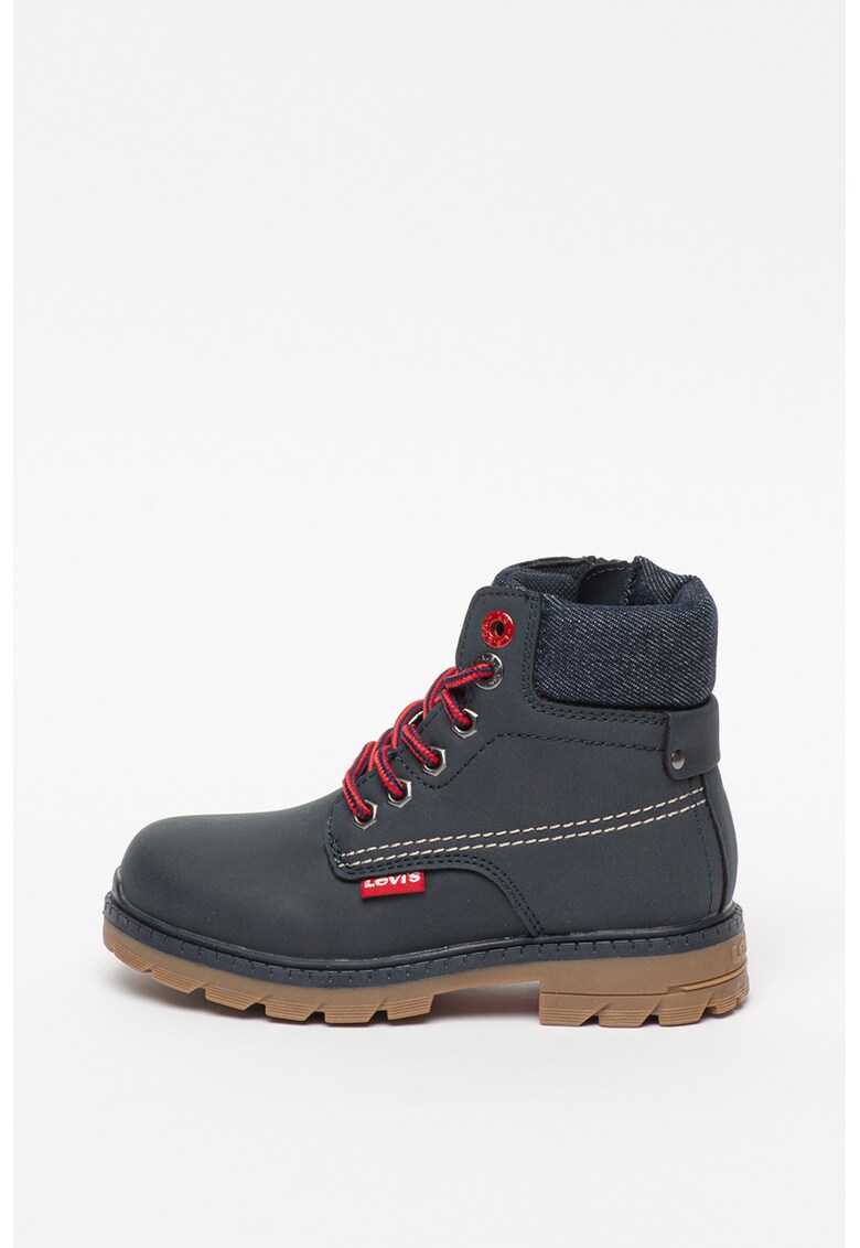 Bocanci din piele ecologica cu insertii din denim