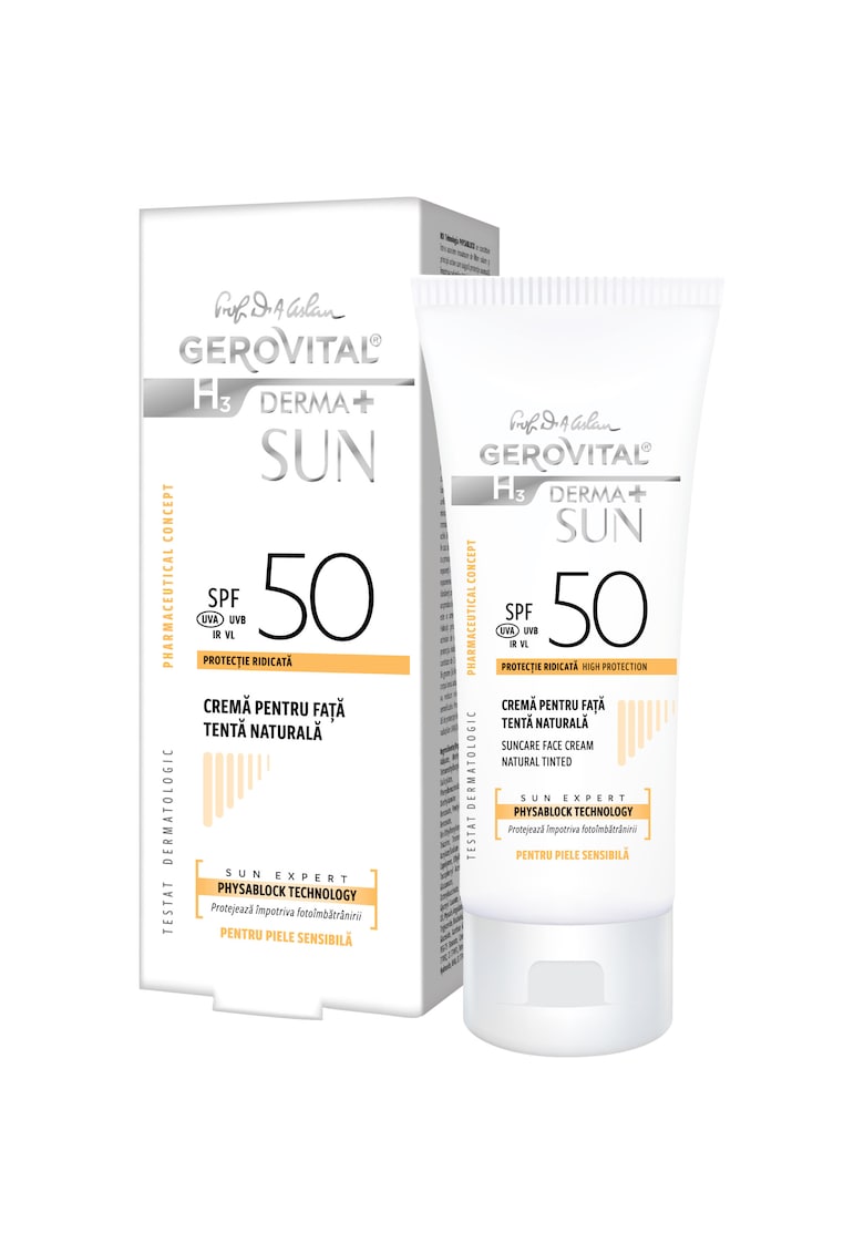 Crema pentru fata H3 Derma+ Sun - cu SPF 50 - tenta naturala - 50 ml