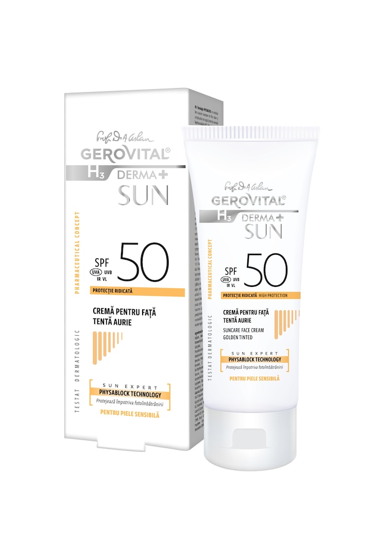Crema pentru fata H3 Derma+ Sun - cu SPF 50 - tenta aurie - 50 ml