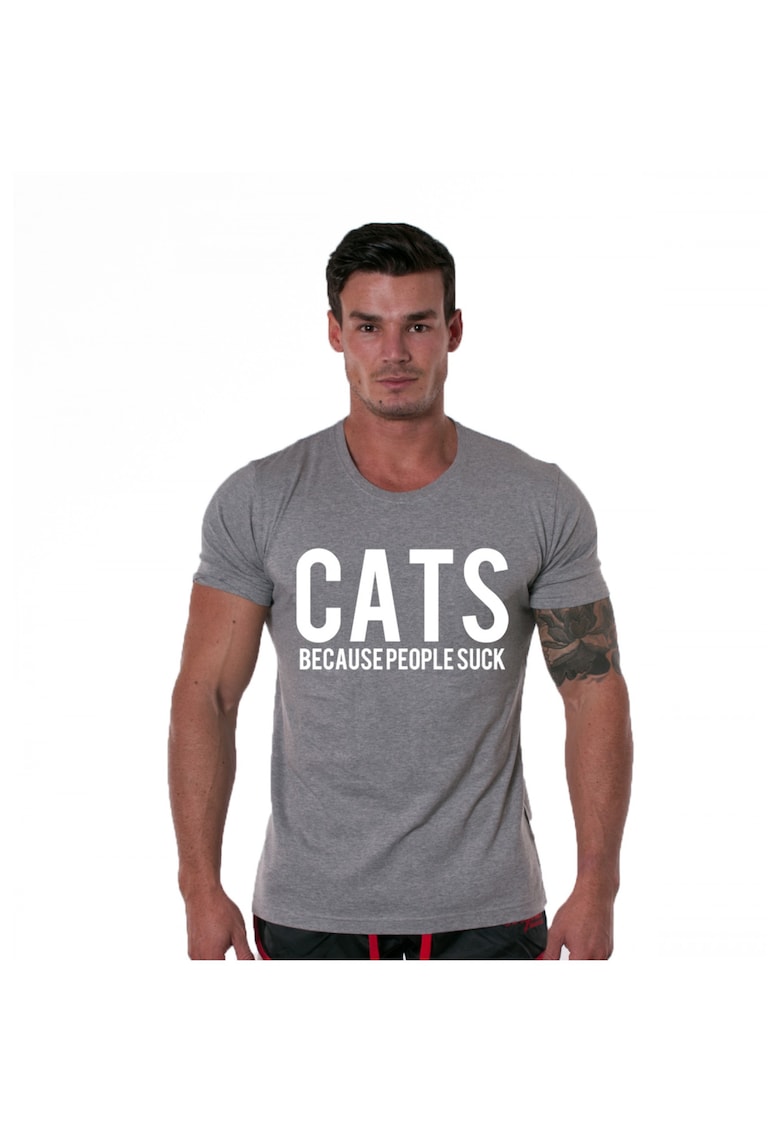 Tricou gri cu alb barbati - Cats