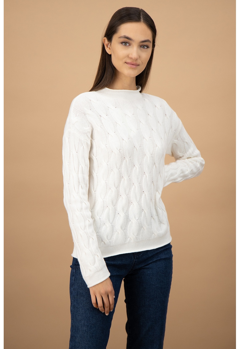 Pulover din amestec de lana cu model cu torsade - Alb