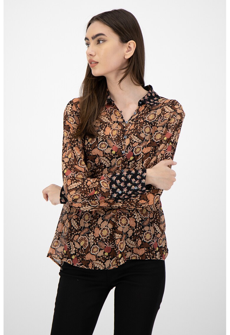 Camasa cu imprimeu floral - mansete si guler contrastante Camasa cu imprimeu floral - mansete si guler contrastante
