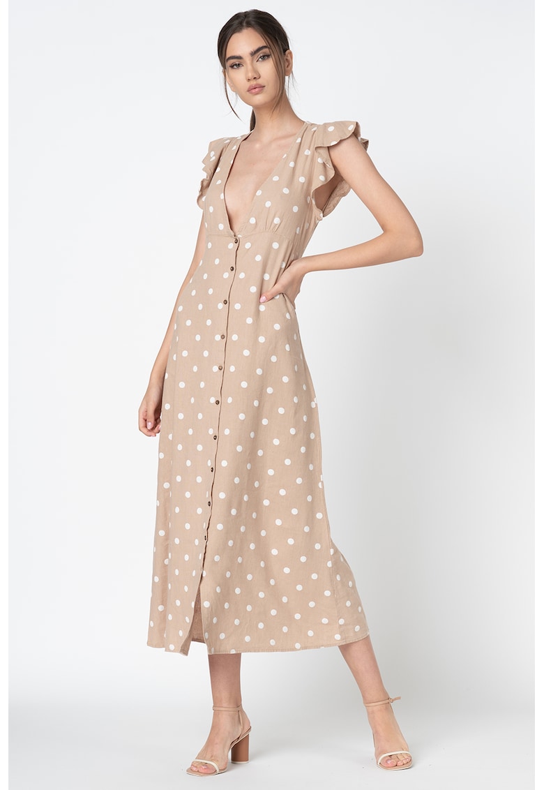 Rochie maxi cu nasturi si decolteu adanc in V