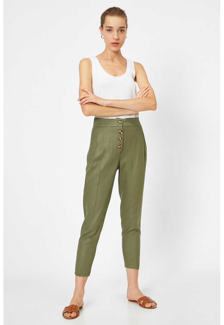 Pantaloni conici crop din amestec de in