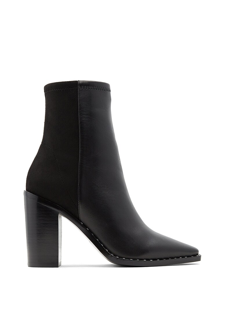 Botine din piele si piele intoarsa ecologica cu toc masiv Alycia