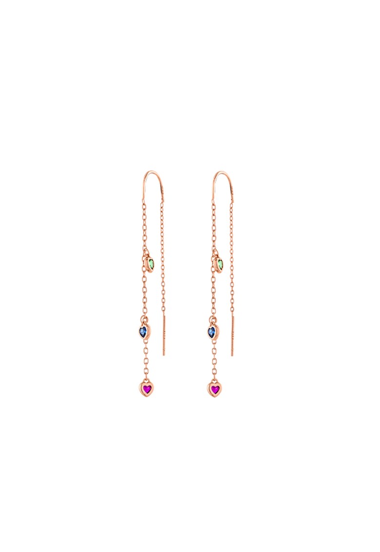 Cercei drop placati cu aur rose de 18K - decorati cu cristale