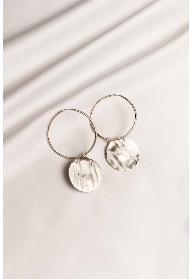 Cercei rotunzi cu pandantiv din argint veritabil placat cu aur de 24K Onda fashiondays imagine noua