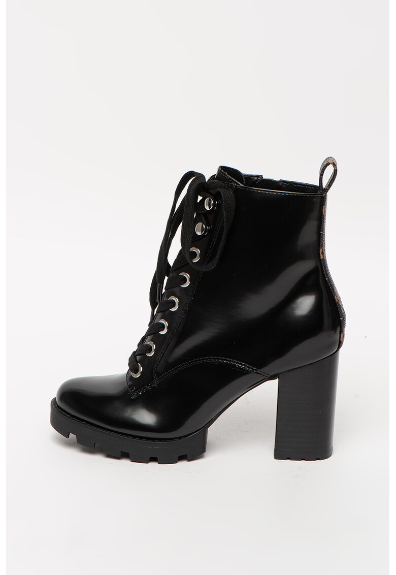 Botine de piele ecologica cu fermoar si aspect lucios