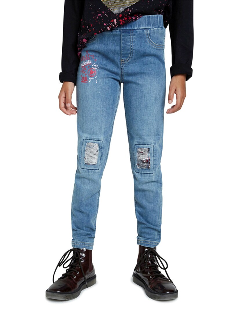 Jeggings din denim cu aplicatii din paiete