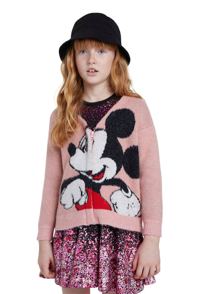 Cardigan cu fermoar si model cu Mickey Mouse