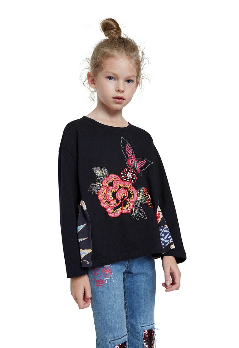 Bluza de bumbac cu broderie - Rosu/Negru/Roz