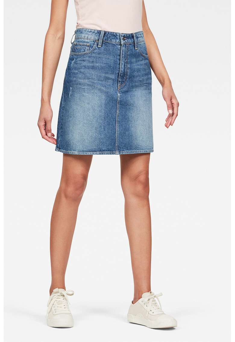 Fusta din denim cu croiala in A si aspect decolorat