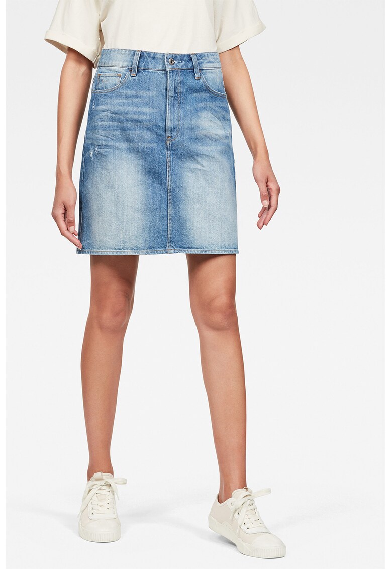 Fusta din denim cu croiala in A si aspect decolorat