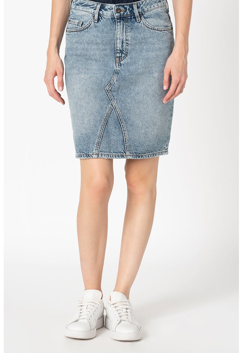 Fusta mini din denim cu aspect decolorat