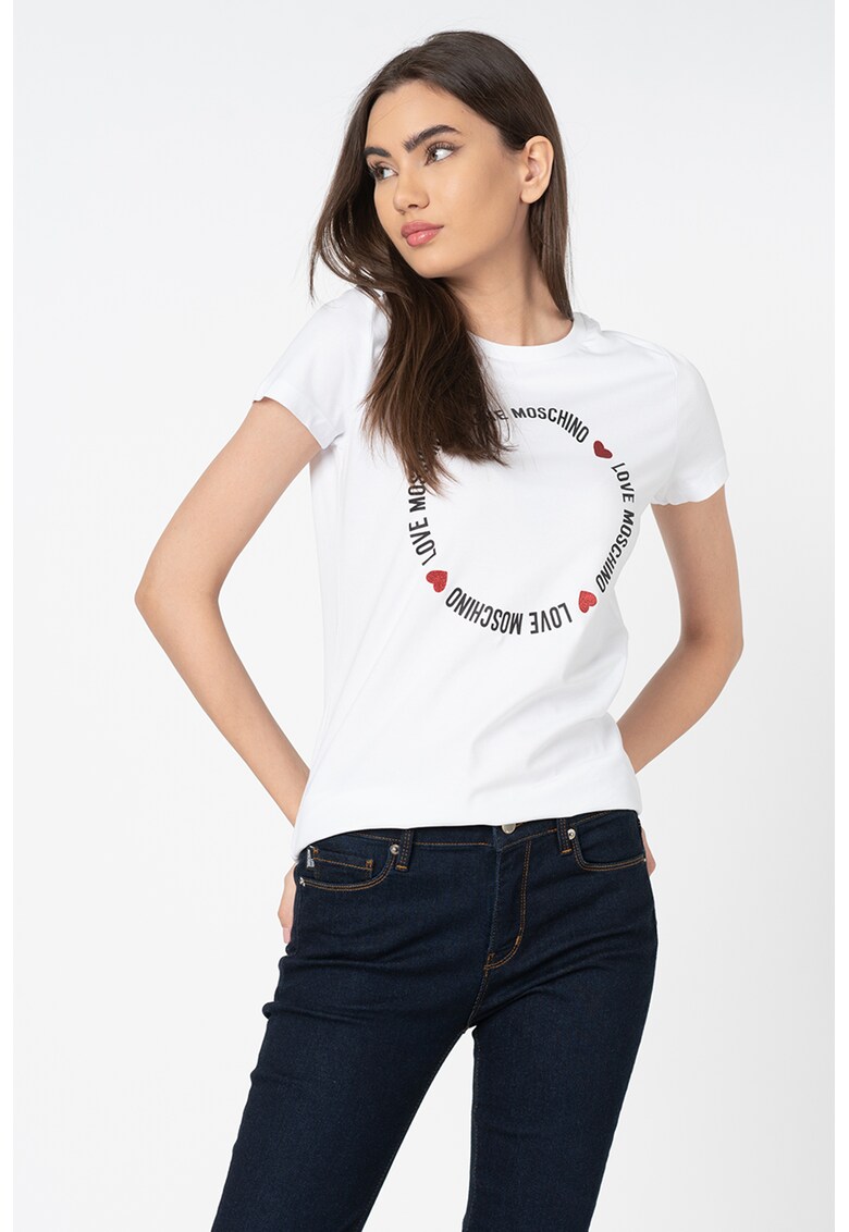 Tricou cu decolteu la baza gatului si imprimeu logo