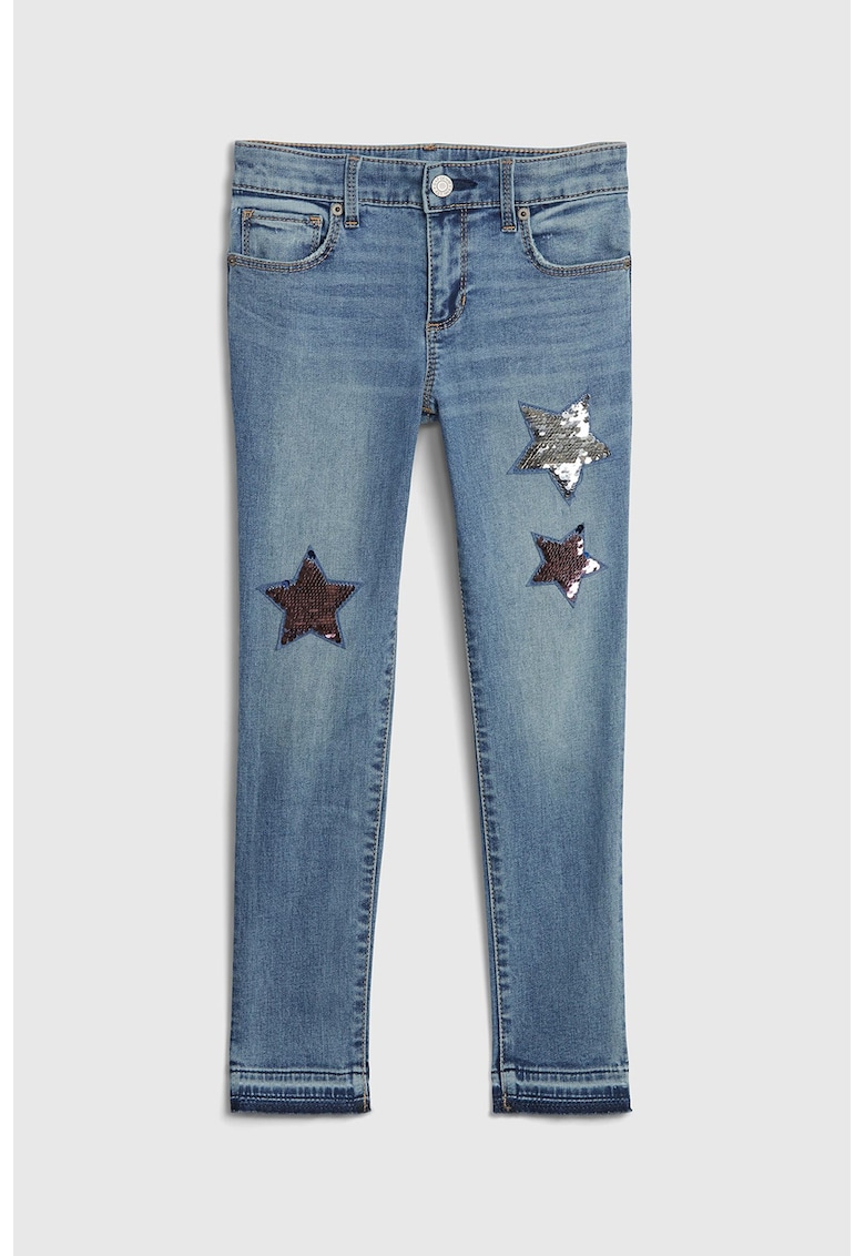 Blugi skinny cu aplicatii cu paiete reversibile