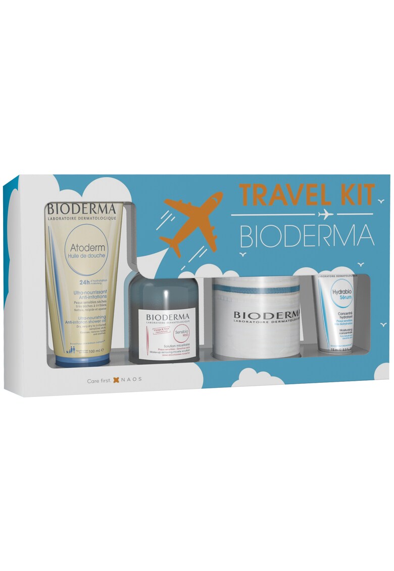 Travel kit Atoderm Ulei dus 100 ml - Sensibio H2O 100 ml - Hydrabio Ser 15 ml si Dischete demachiante