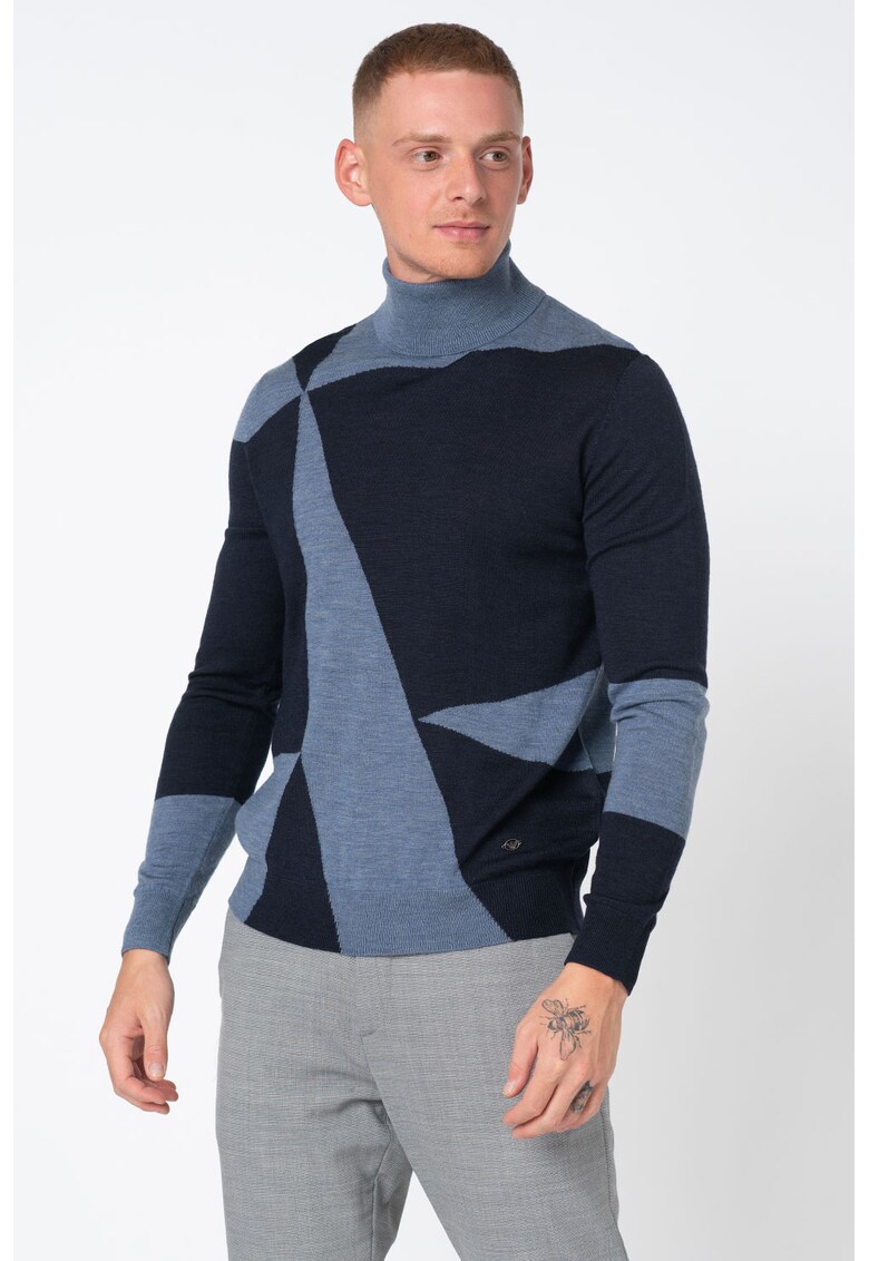 Pulover de lana virgina - cu model geometric