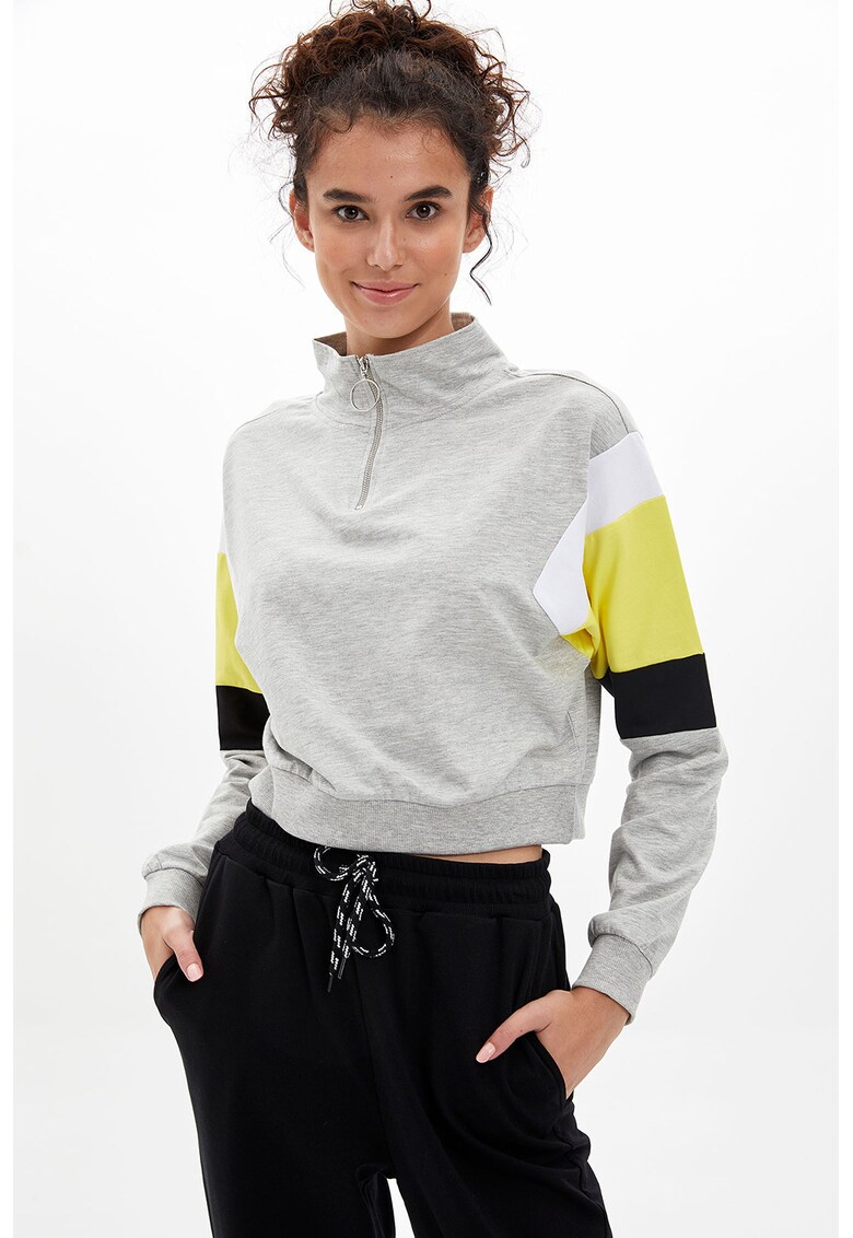 Bluza sport crop cu fenta cu fermoar