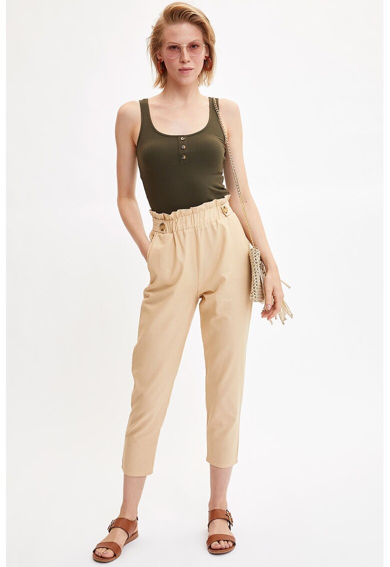 Pantaloni crop din amestec de in