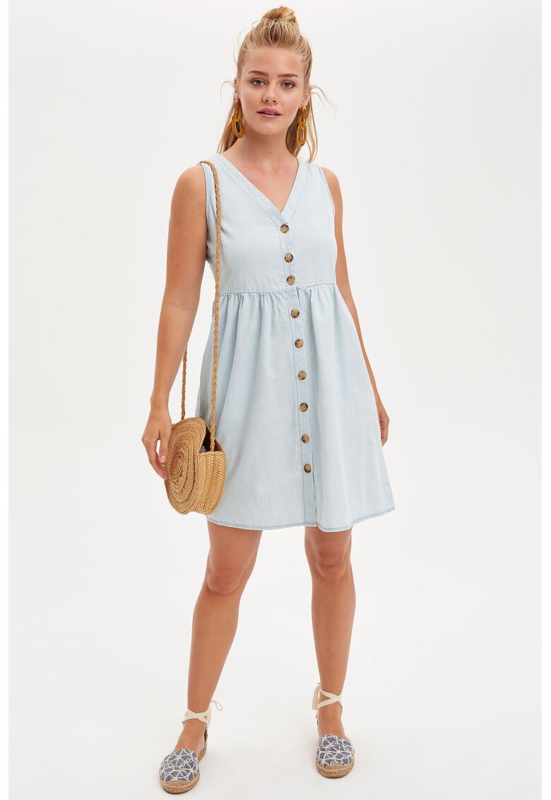 Rochie mini cu decolteu in V si nasturi Rochie mini cu decolteu in V si nasturi