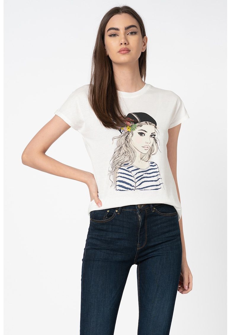 Tricou cu decolteu la baza gatului si imprimeu grafic Anastasia