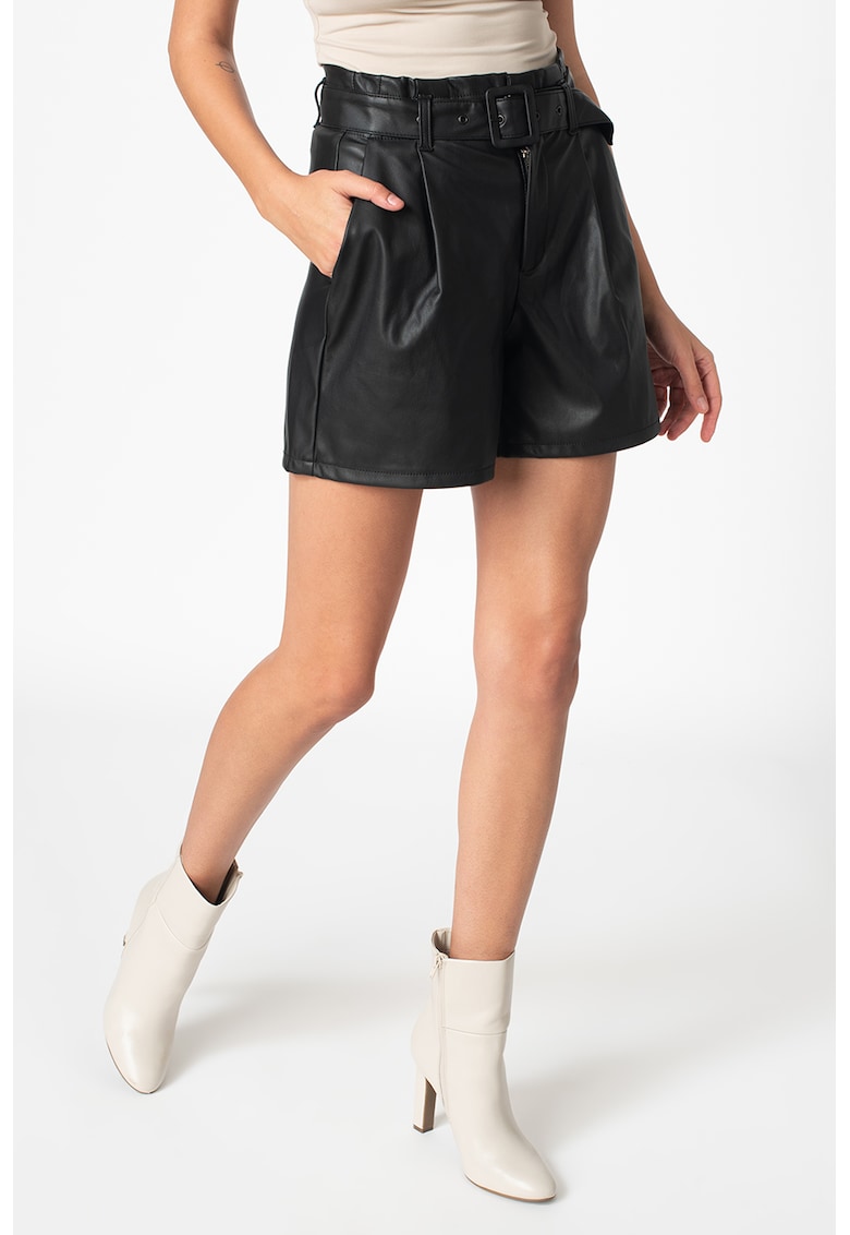 Pantaloni scurti de piele ecologica cu talie inalta Gwen