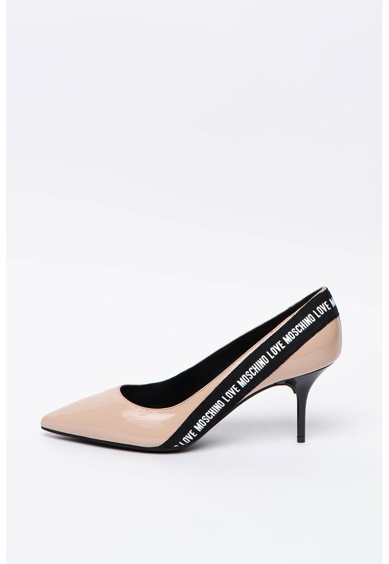 Pantofi de piele lacuita cu banda cu logo