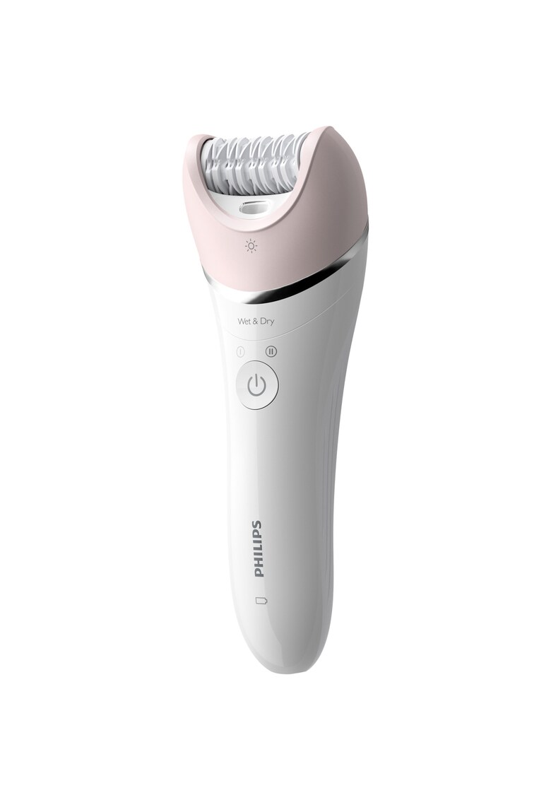 Epilator umed și uscat seria 8000 bre721/00 - 8 accesorii - 32 pensete - utilizare fara fir - 2 setari viteza - opti-light - discuri ceramice - argintiu