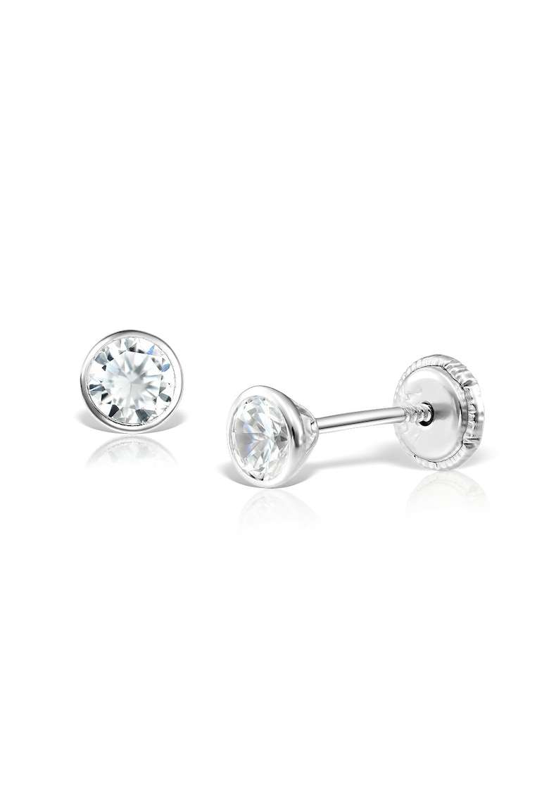 Cercei simpli din aur alb - 14 KT - inchidere cu protectie
