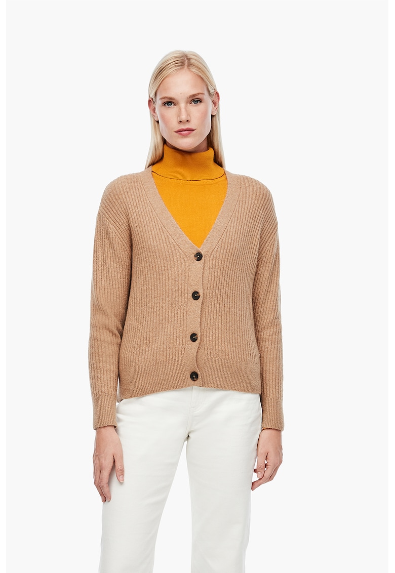 Cardigan din amestec de lana cu striatii si decolteu in V