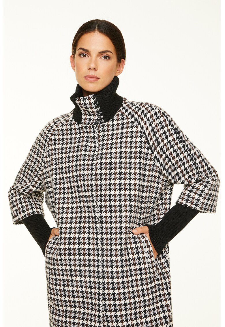 Palton din amestec de lana cu model houndstooth