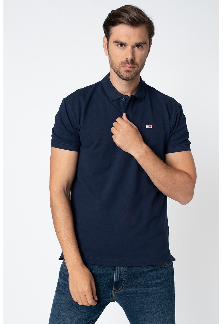 Tricou polo din pique cu logo brodat discret