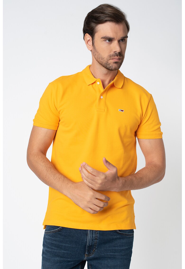 Tricou polo din pique cu logo brodat discret