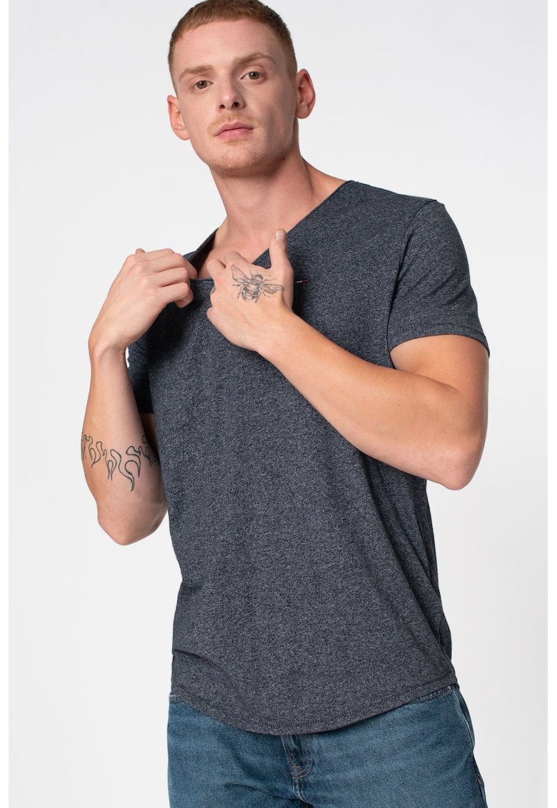Tricou din amestec de bumbac - cu decolteu in V