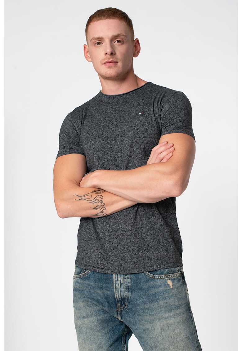Tricou slim fit cu decolteu la baza gatului