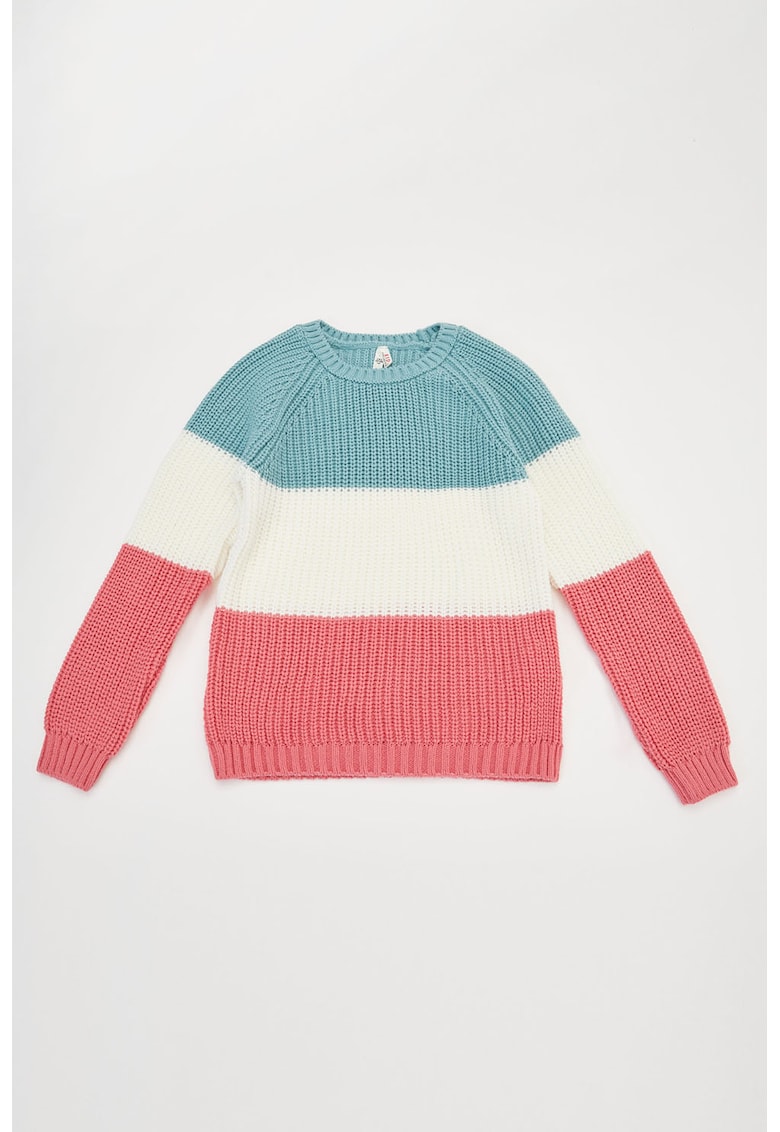 Pulover cu model colorblock si maneci raglan