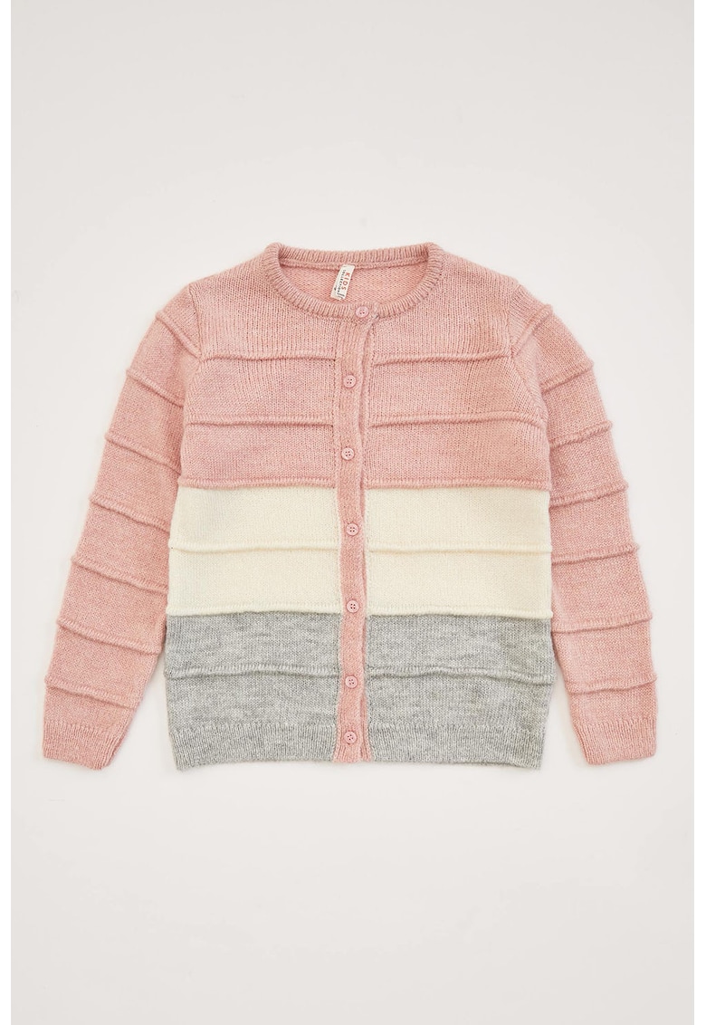 Cardigan cu model colorblock si aspect texturat