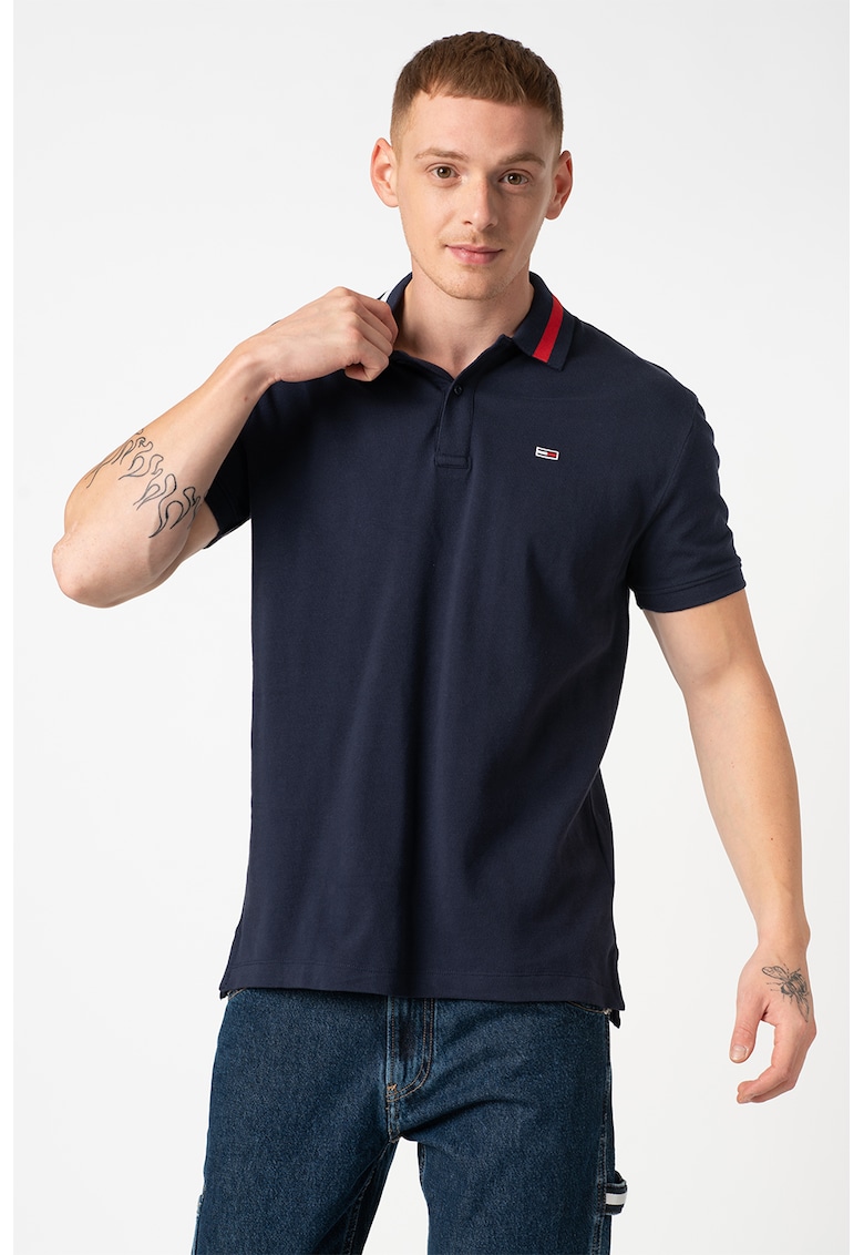 Tricou polo din bumbac organic cu logo brodat pe piept