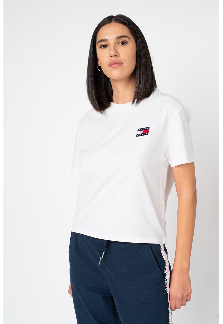 Tricou crop cu aplicatie logo pe piept Badge