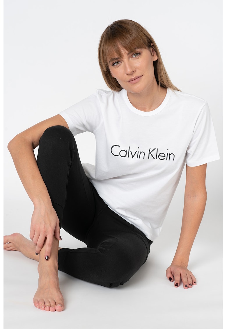 Tricou de pijama din bumbac cu imprimeu logo CALVIN KLEIN imagine noua