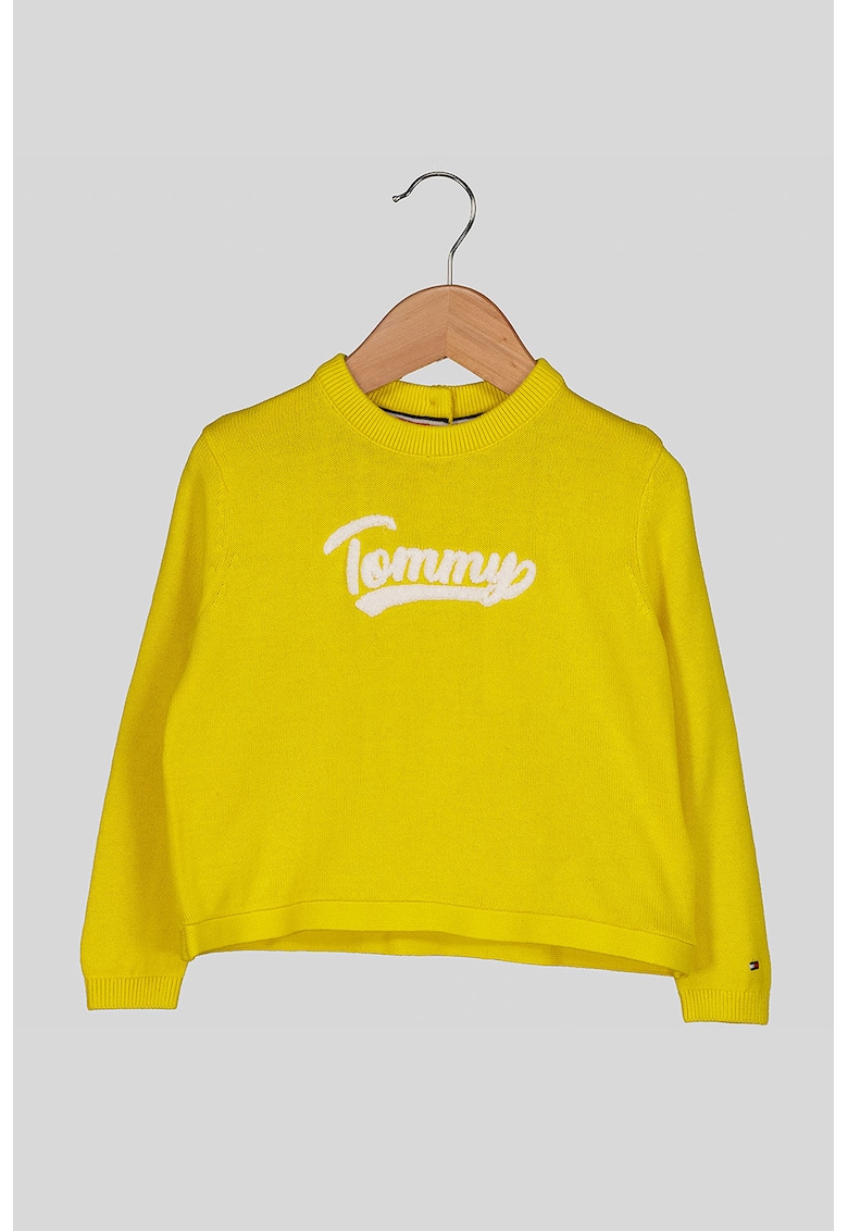 Pulover tricotat fin din bumbac cu logo