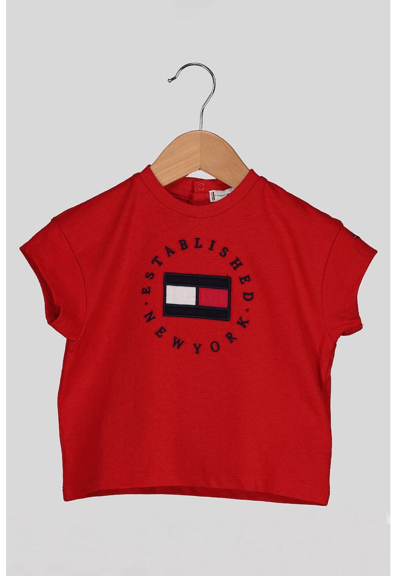 Tricou cu decolteu la baza gatului si logo brodat