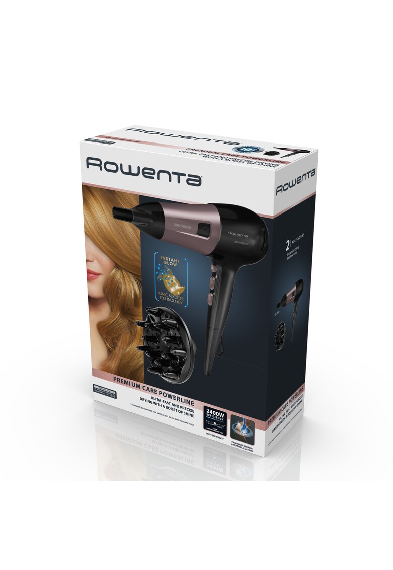 Uscator de par powerline - 2400w - functie effiwats - invelis cashmere keratin - tehnologie ionic booster - negru/roz